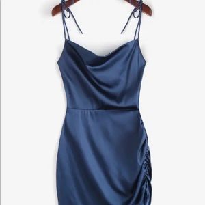 COPY - Zaful Backless Navy Blue Satin Dress